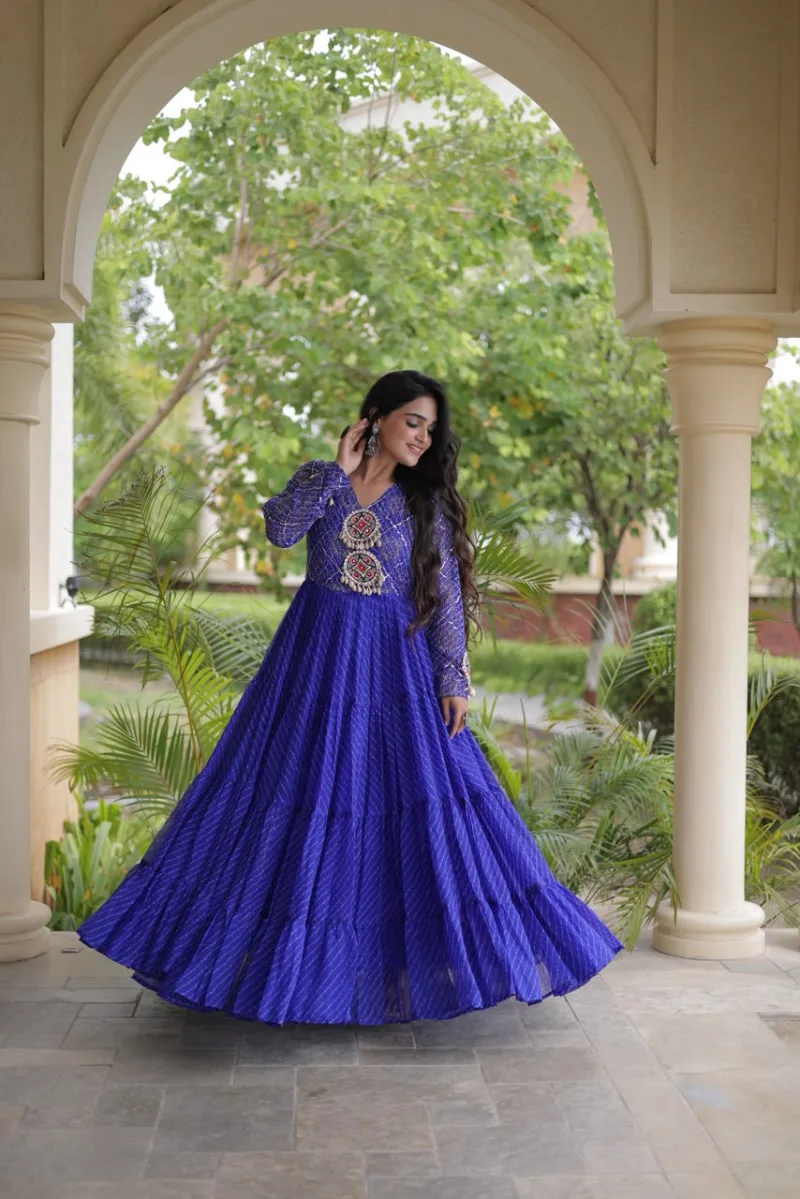 Ka 1275 Faux Georgette Laheriya Print Work Navratri Gown